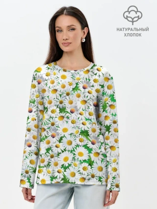 Лонгслив женский. Хлопок / Ромашки