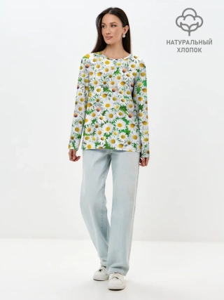 Лонгслив женский. Хлопок / Ромашки