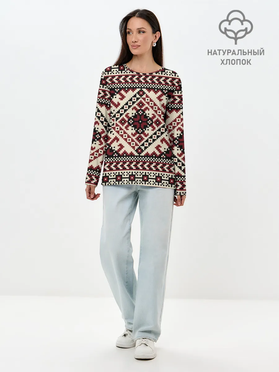 Лонгслив женский. Хлопок / СЛАВЯНСКИЙ ОРНАМЕНТ | РУСЬ
