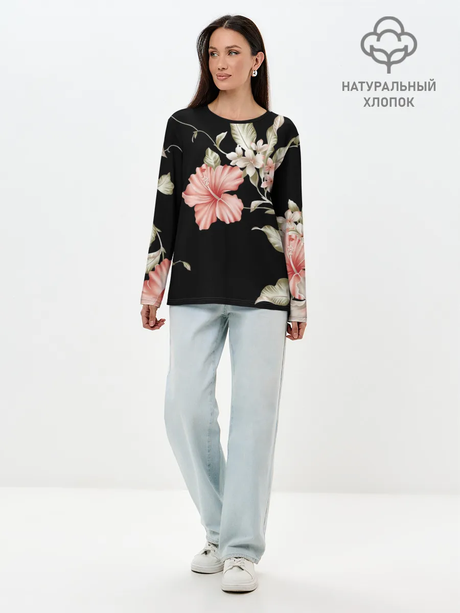 Лонгслив женский. Хлопок / цветок абстракция