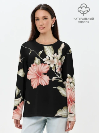 Лонгслив женский. Хлопок / цветок абстракция