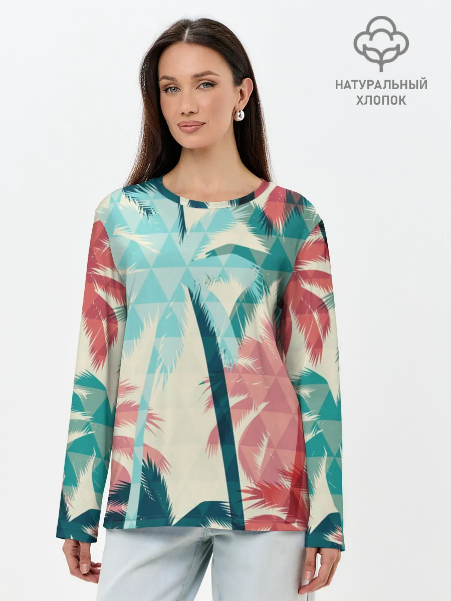 Лонгслив женский. Хлопок / Абстракция Пальмы Текстура