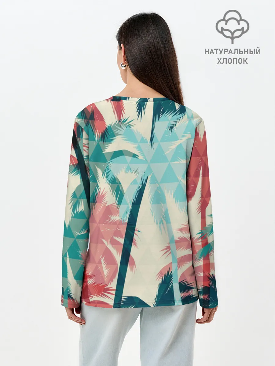 Лонгслив женский. Хлопок / Абстракция Пальмы Текстура