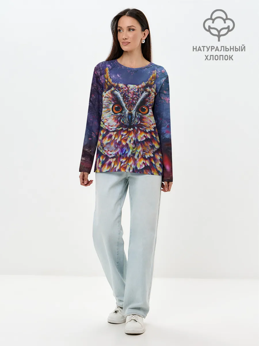 Лонгслив женский. Хлопок / Сова