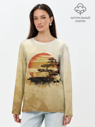 Лонгслив женский. Хлопок / Дерево на закате