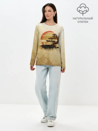 Лонгслив женский. Хлопок / Дерево на закате