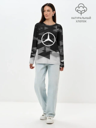 Лонгслив женский. Хлопок / Mercedes sport geometry