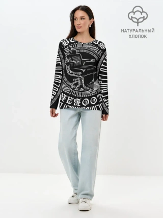 Лонгслив женский. Хлопок / Барбер Каллиграфия