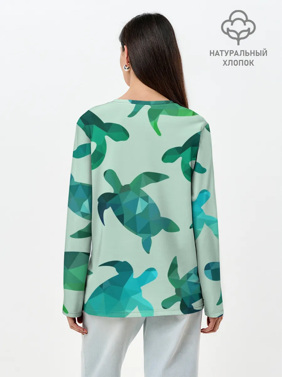 Лонгслив женский. Хлопок / Абстракция Черепахи Полигон
