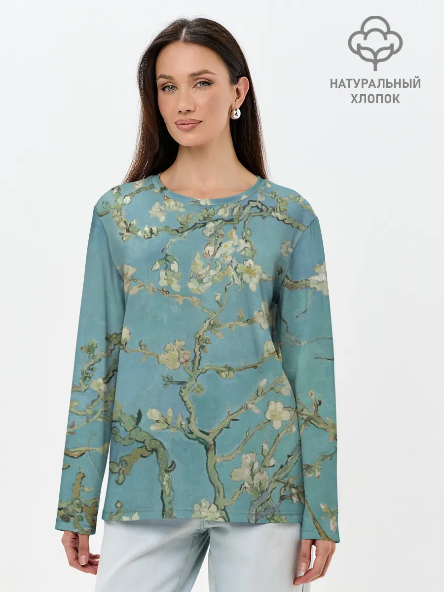 Лонгслив женский. Хлопок / Ван Гог Цветущие ветки миндаля