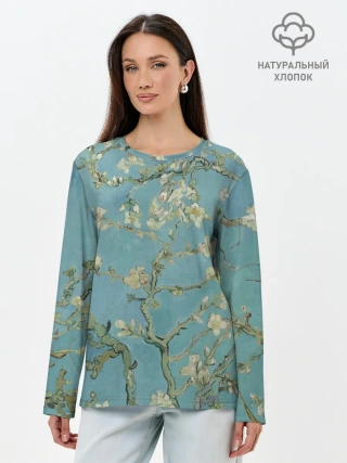 Лонгслив женский. Хлопок / Ван Гог Цветущие ветки миндаля