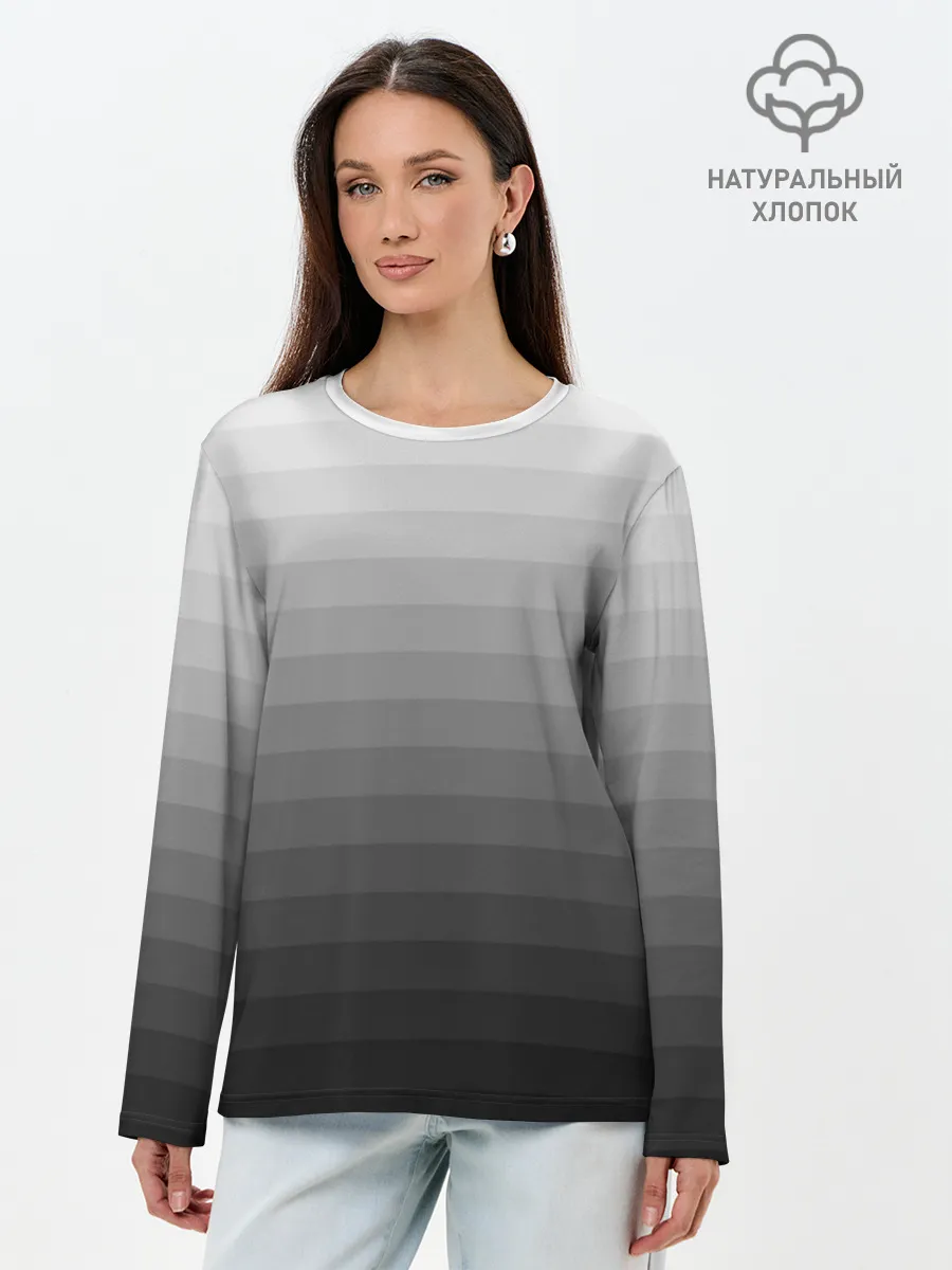 Лонгслив женский. Хлопок / Серые полосы