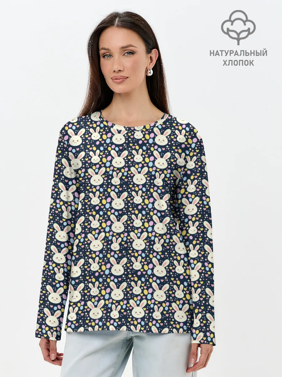 Лонгслив женский. Хлопок / Зайцы