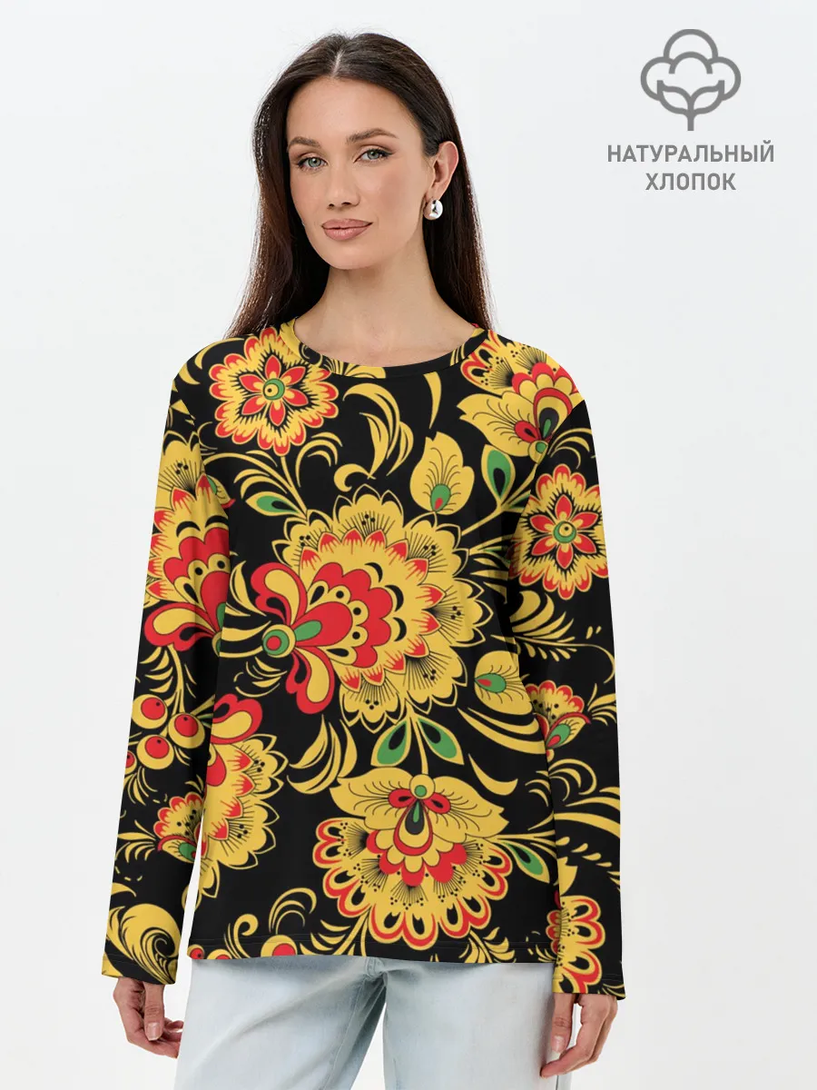 Лонгслив женский. Хлопок / Хохлома