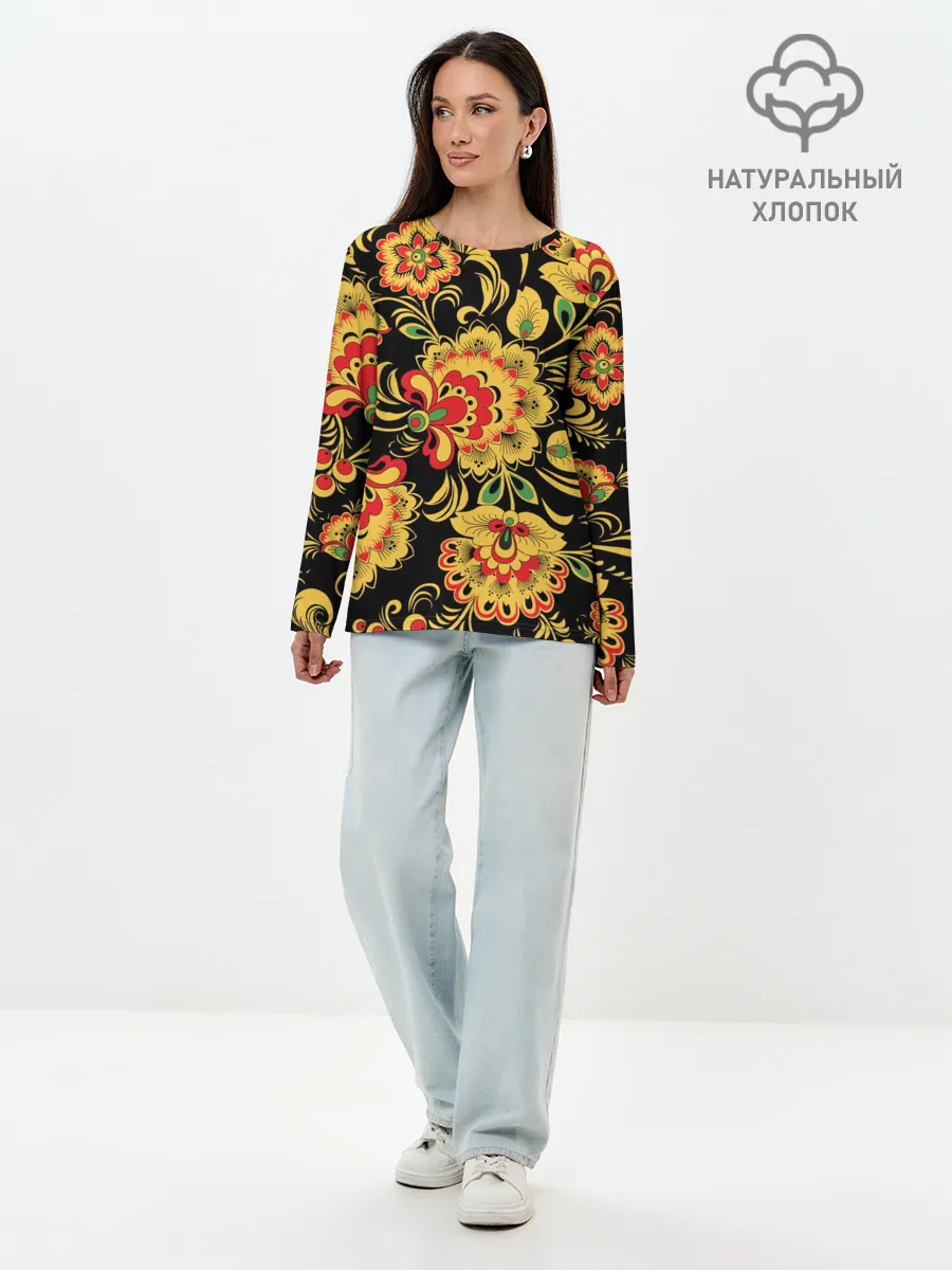 Лонгслив женский. Хлопок / Хохлома