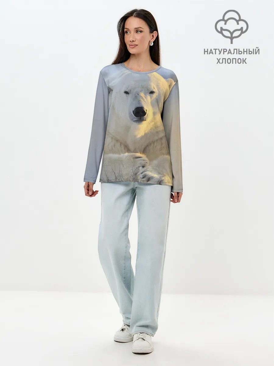 Лонгслив женский. Хлопок / Медведь