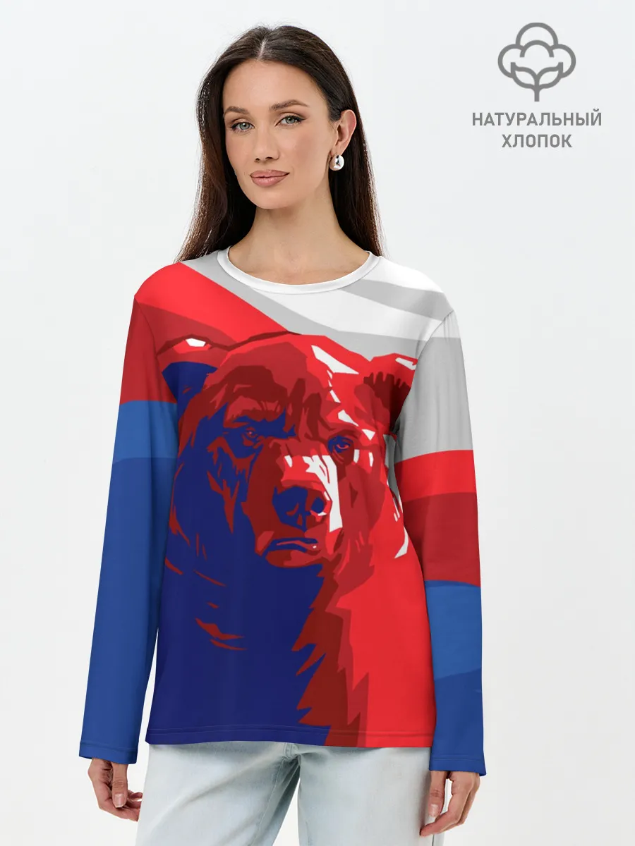 Лонгслив женский. Хлопок / Российский медведь