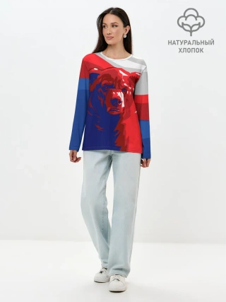 Лонгслив женский. Хлопок / Российский медведь