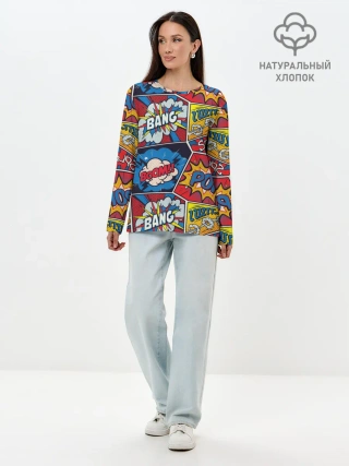 Лонгслив женский. Хлопок / Pop art pattern