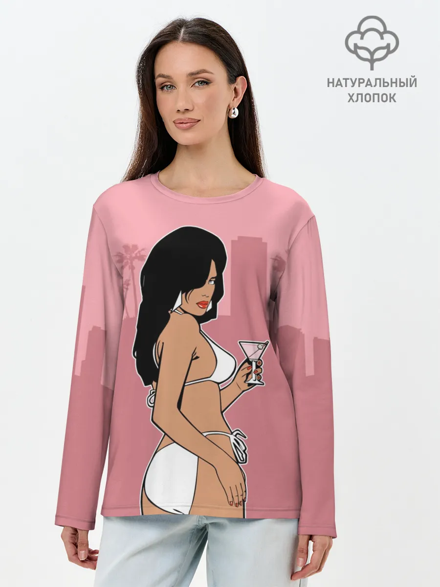 Лонгслив женский. Хлопок / GTA VC - Девушка с мартини
