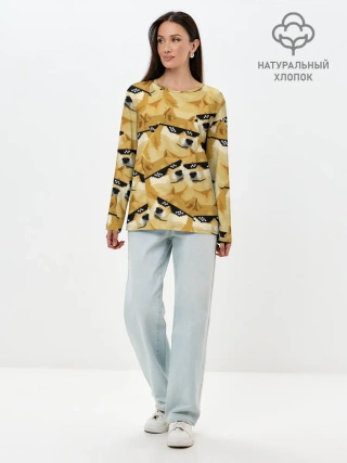 Лонгслив женский. Хлопок / Doge мем в deal with it очках