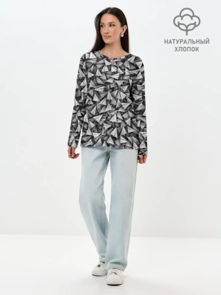 Лонгслив женский. Хлопок / Бумажные самолетики