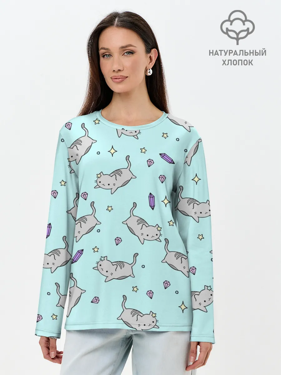 Лонгслив женский. Хлопок / Кавайные котики