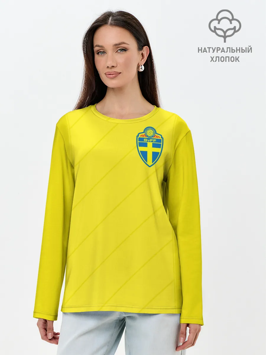 Лонгслив женский. Хлопок / Швеция домашняя форма ЧМ 2018