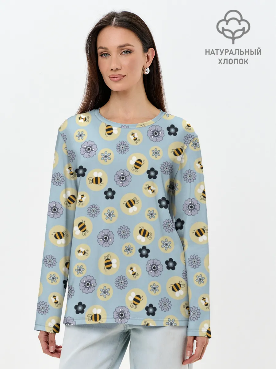 Лонгслив женский. Хлопок / Пчелки
