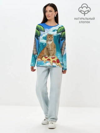 Лонгслив женский. Хлопок / Сёрфинг на Пицце