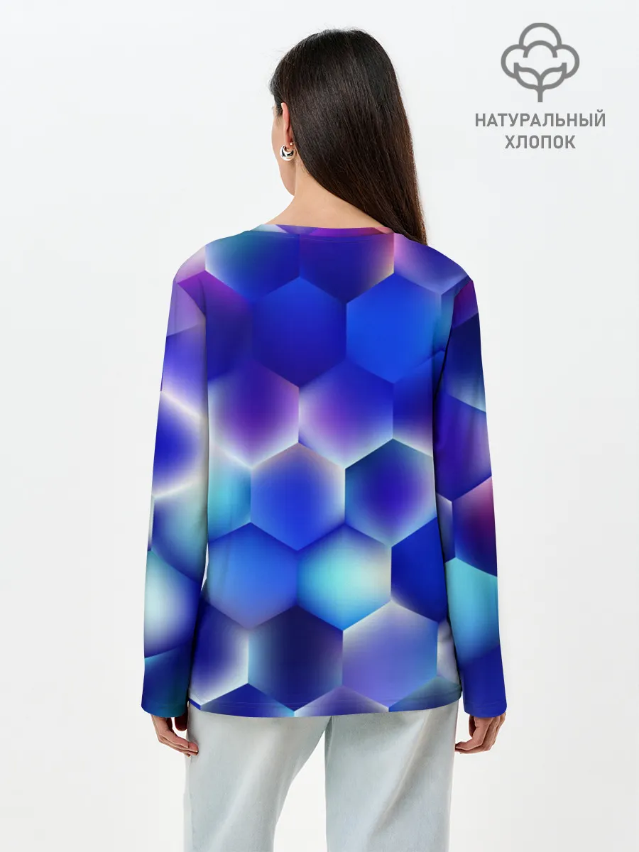 Лонгслив женский. Хлопок / Синяя чешуя змеи