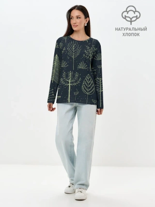 Лонгслив женский. Хлопок / Загадочный лес