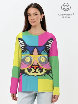 Лонгслив женский. Хлопок / Яркий Кот
