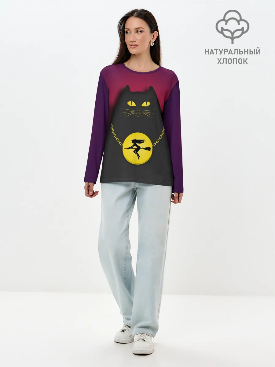 Лонгслив женский. Хлопок / Кот Бегемот