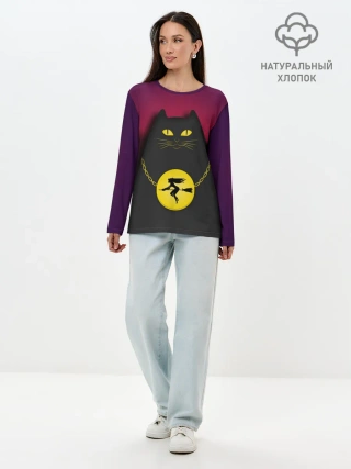 Лонгслив женский. Хлопок / Кот Бегемот