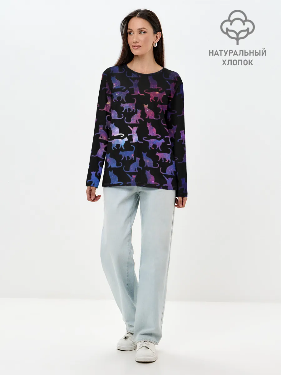 Лонгслив женский. Хлопок / Космические Коты