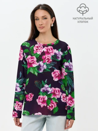 Лонгслив женский. Хлопок / Розы