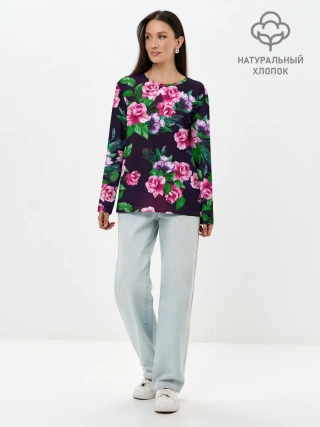 Лонгслив женский. Хлопок / Розы