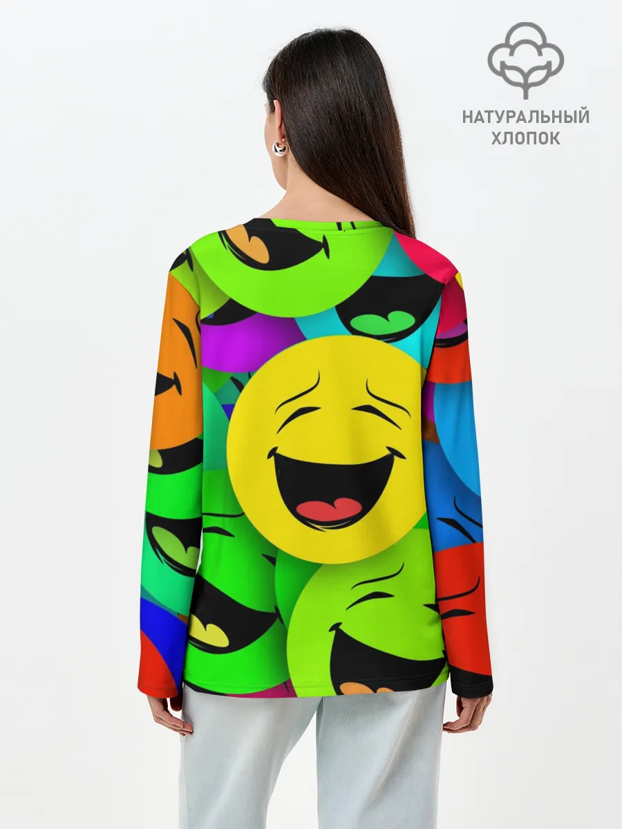 Лонгслив женский. Хлопок / ВЕСЁЛЫЕ СМАЙЛИКИ.