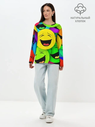 Лонгслив женский. Хлопок / ВЕСЁЛЫЕ СМАЙЛИКИ.