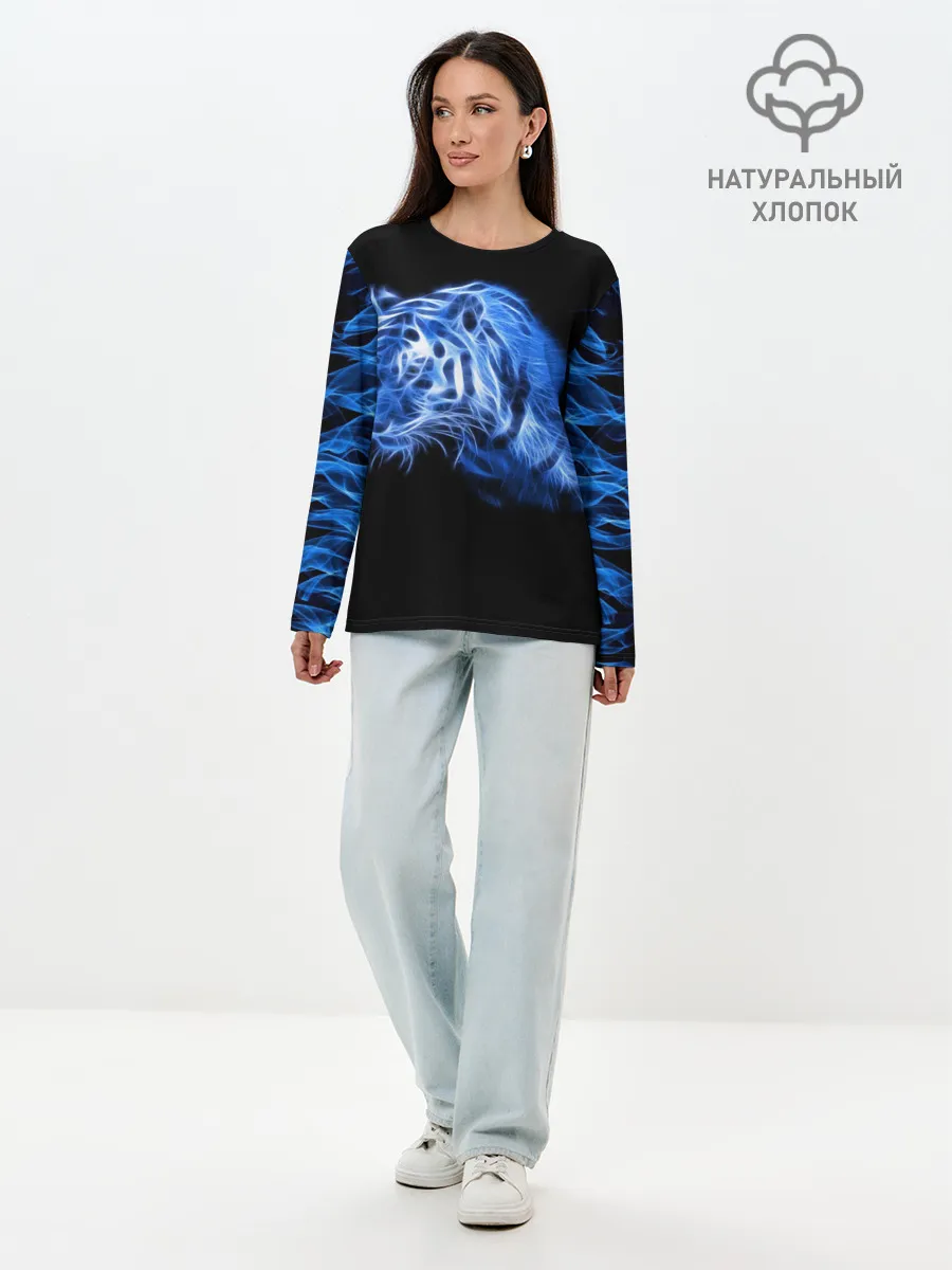 Лонгслив женский. Хлопок / Синий тигр