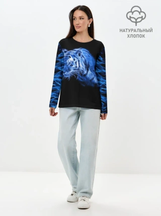 Лонгслив женский. Хлопок / Синий тигр