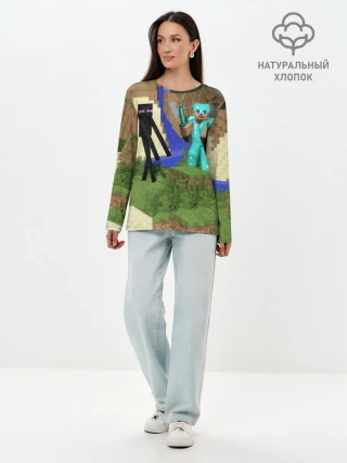 Лонгслив женский. Хлопок / Стив и эндермен.