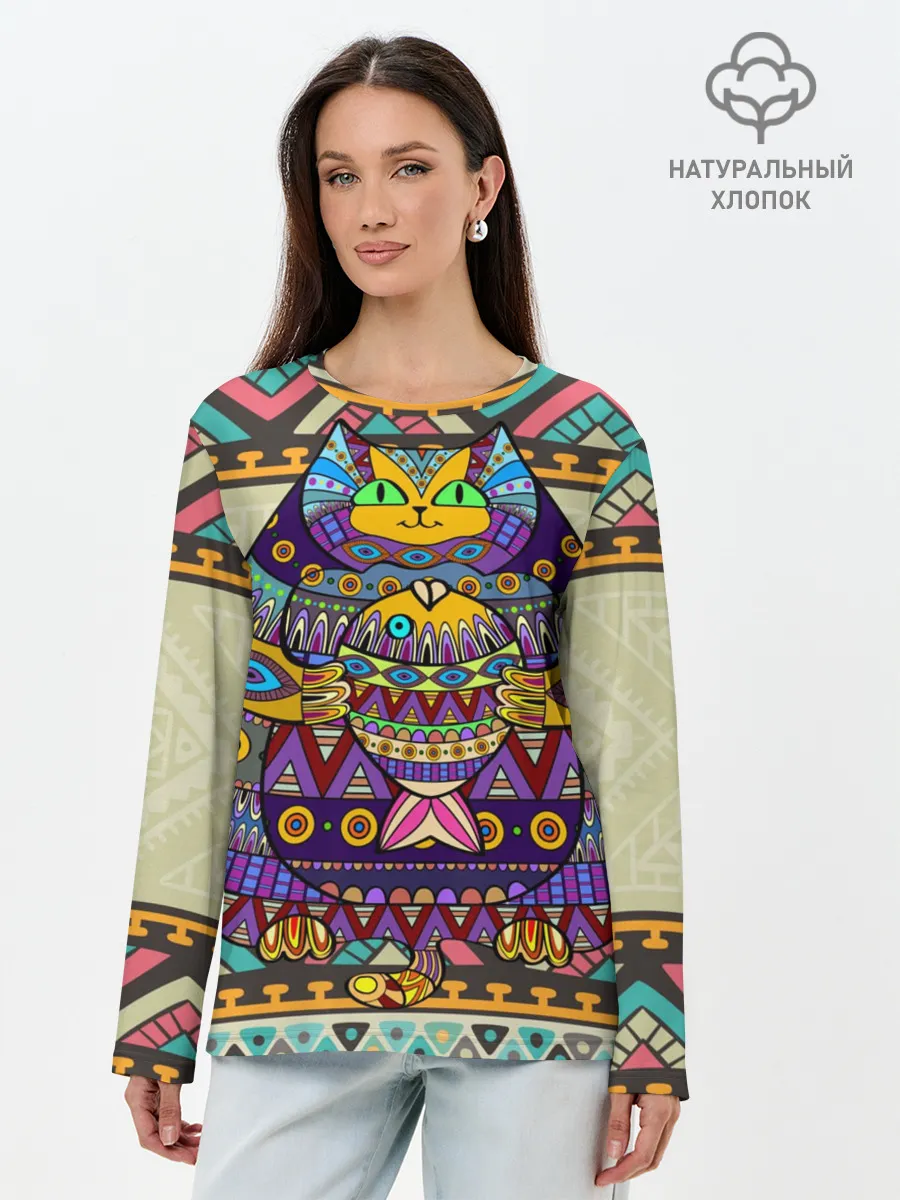 Лонгслив женский. Хлопок / Кот 3