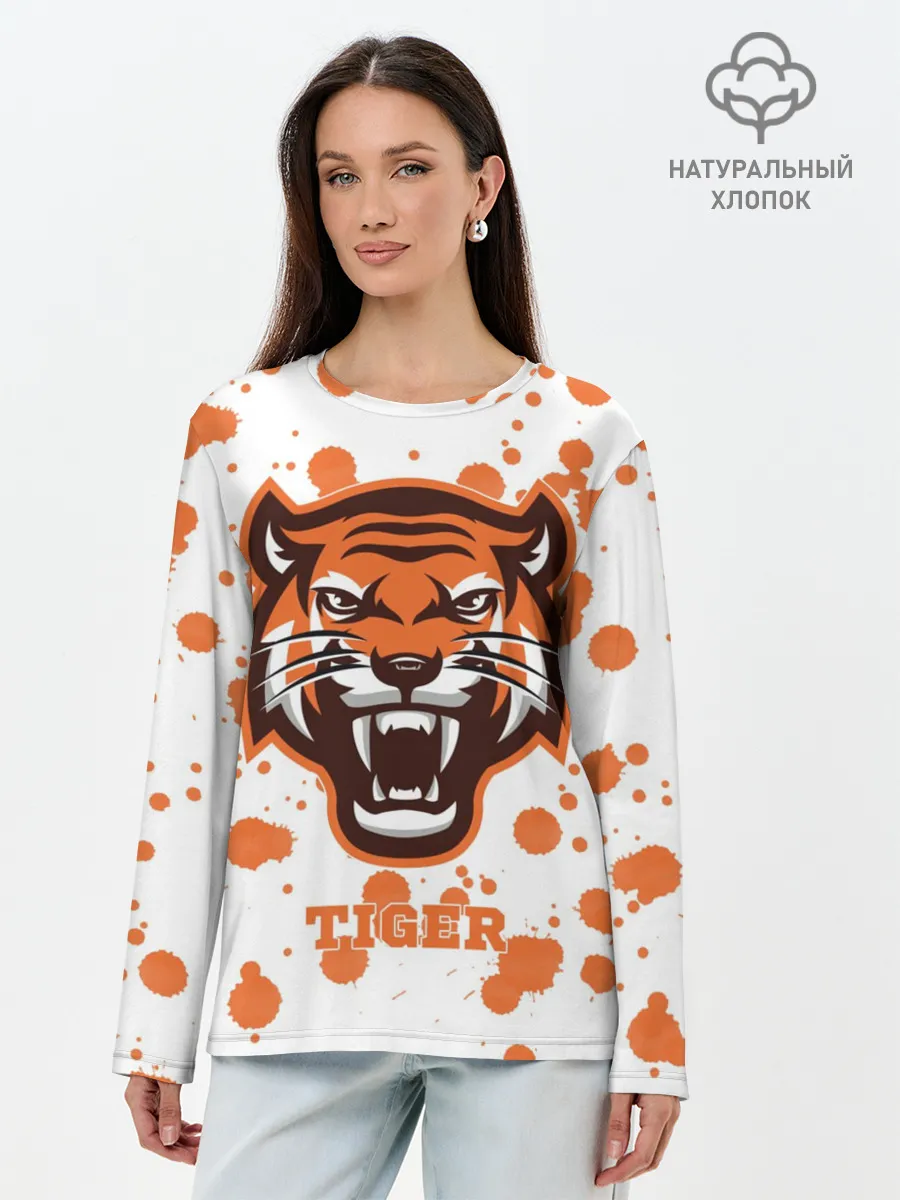 Лонгслив женский. Хлопок / Огненный тигр
