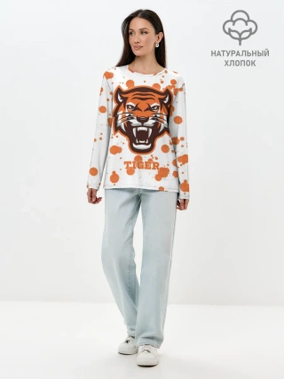 Лонгслив женский. Хлопок / Огненный тигр