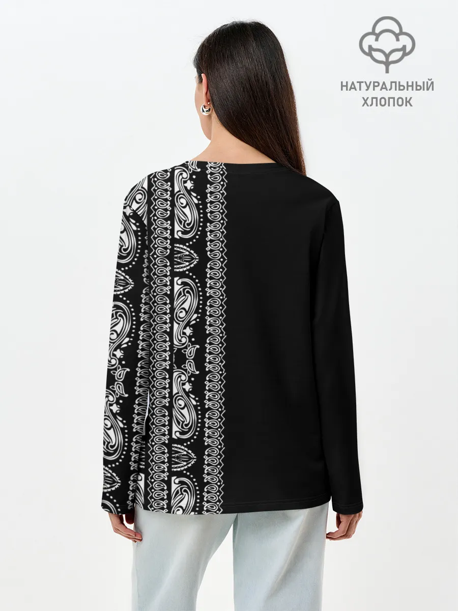 Лонгслив женский. Хлопок / Узор на чёрном