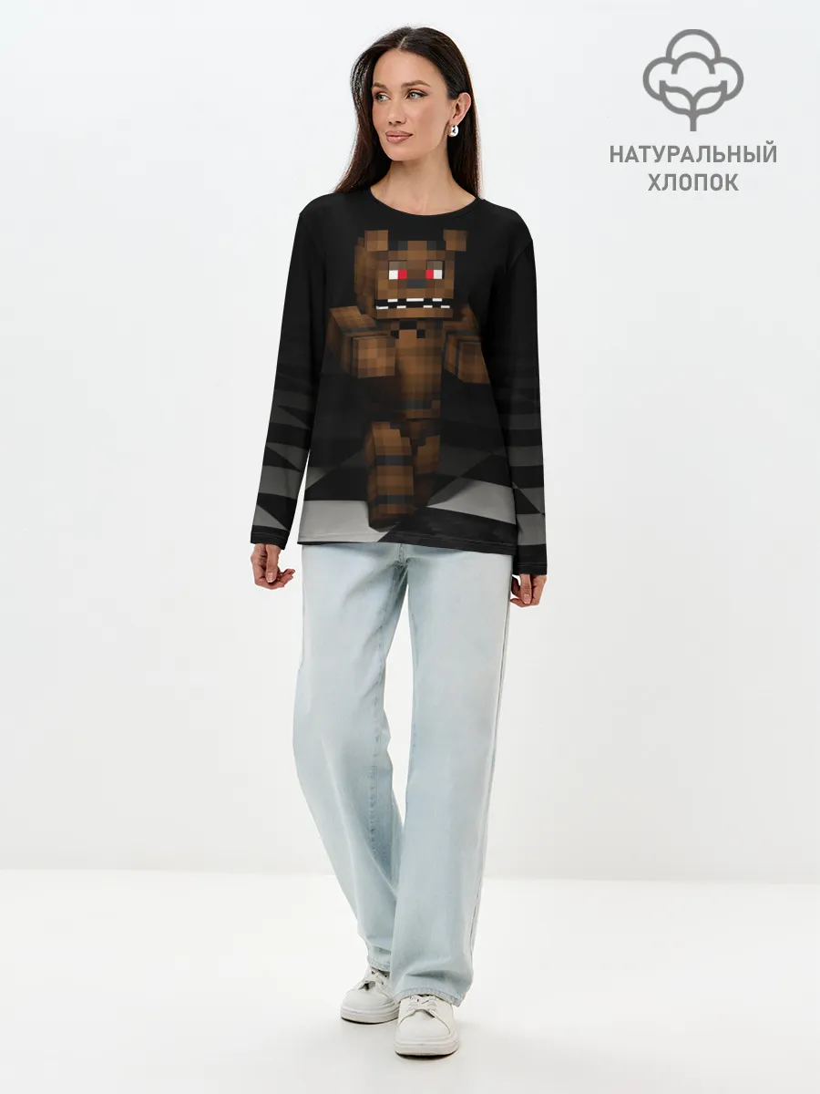 Лонгслив женский. Хлопок / Фредди FNAF в майнкрафт.