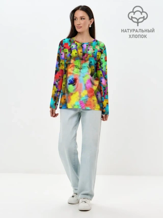 Лонгслив женский. Хлопок / Котики на дискотеке