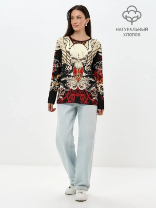 Лонгслив женский. Хлопок / Vintage Skull Art v2